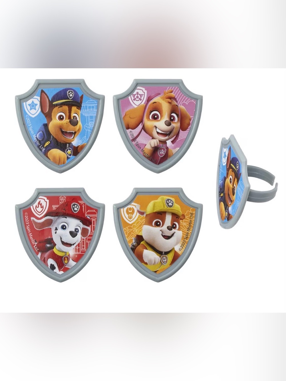 Paw Patrol Shield Ring Set - 29-Paw Patrol  Cupcake topper rings